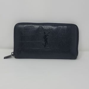 Saint Laurent YSL Organizer Croc Embossed Zippy Long Wallet